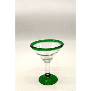 Hand Blown Margarita/Martini Glass Mexican Green Rim/Base